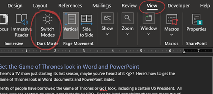 Dark Mode in Word - Microsoft Support
