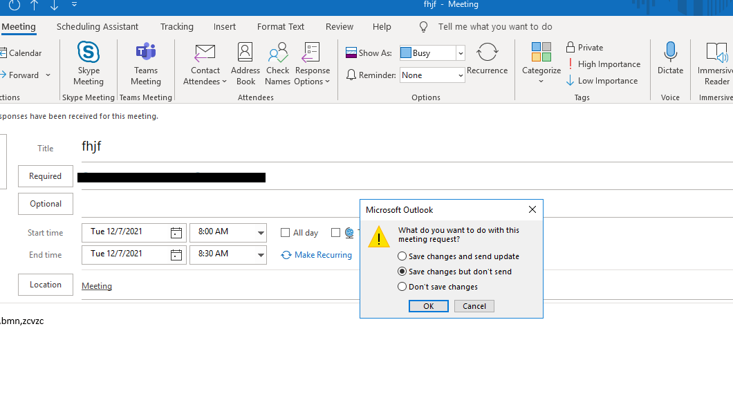 Unable to edit meeting without sending updates - Microsoft Community