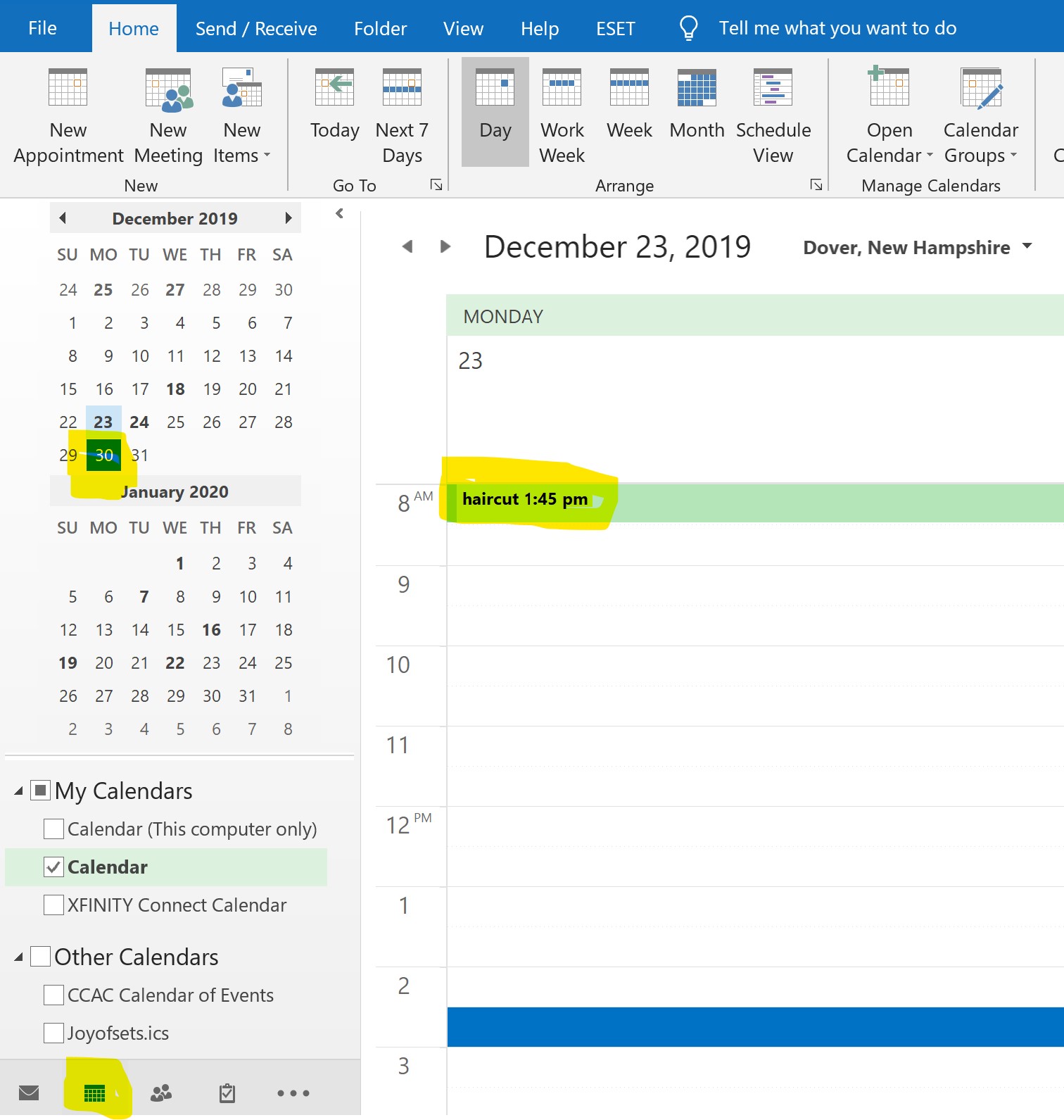 Outlook 2016 Not Syncing Calendars in "Mail" View vs. Microsoft Community
