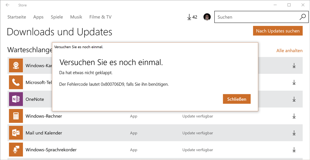 Kann nichts mehr downloaden oder updaten im MS Store 