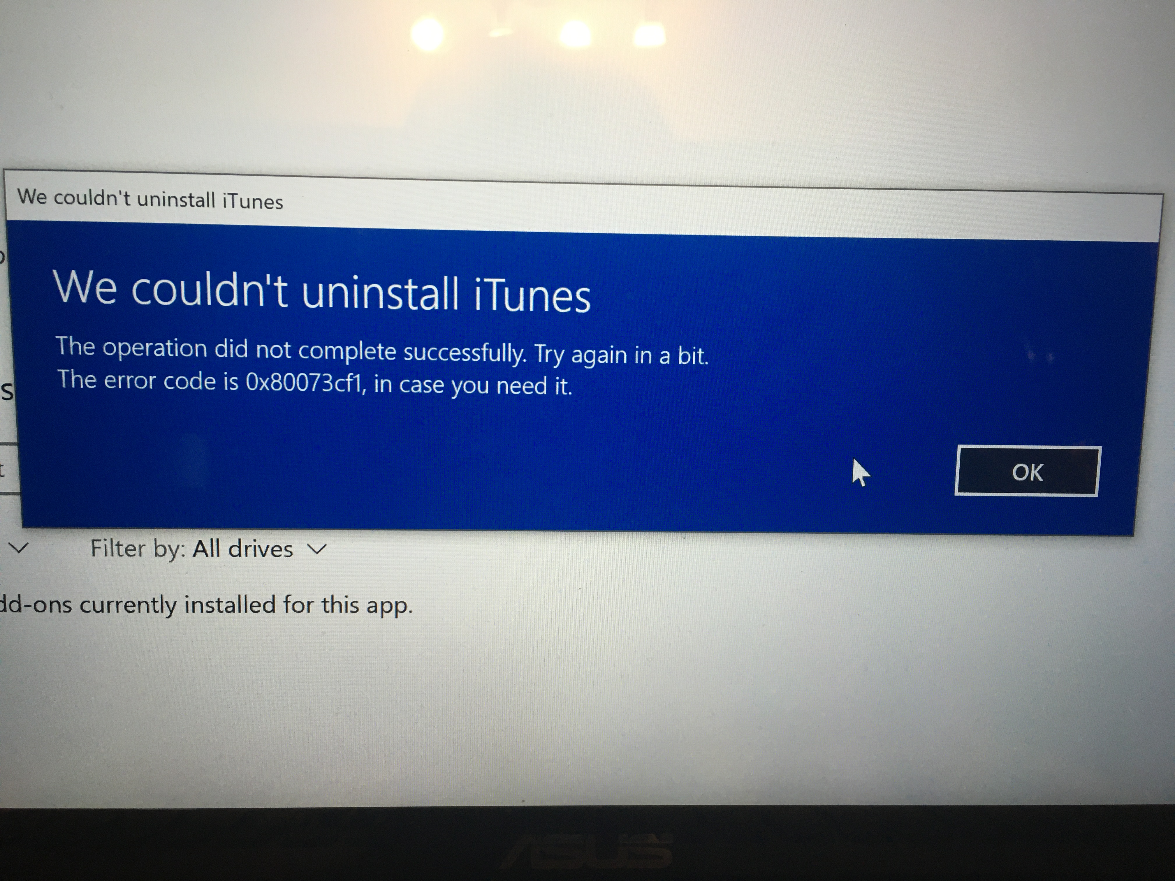 Itunes Cannot Remove Previous Installation Despite All Microsoft Community - roblox error code 0x80073cf1