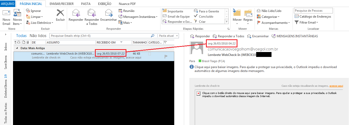 Outlook 2013 - Divergência Entre A Data\Hora Na Prévia.