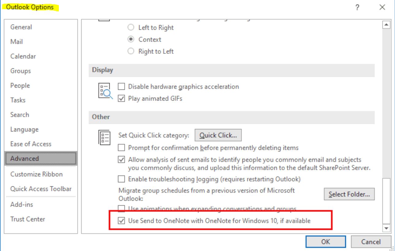 I can't seem to get Outlook to recognize OneNote (Win 10) - Microsoft