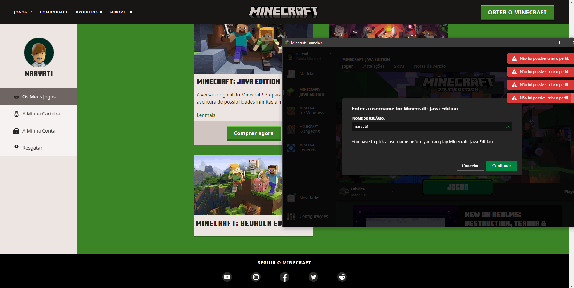 Minecraft Launcher mostra botão Jogar demo em vez de Jogar - Microsoft  Community