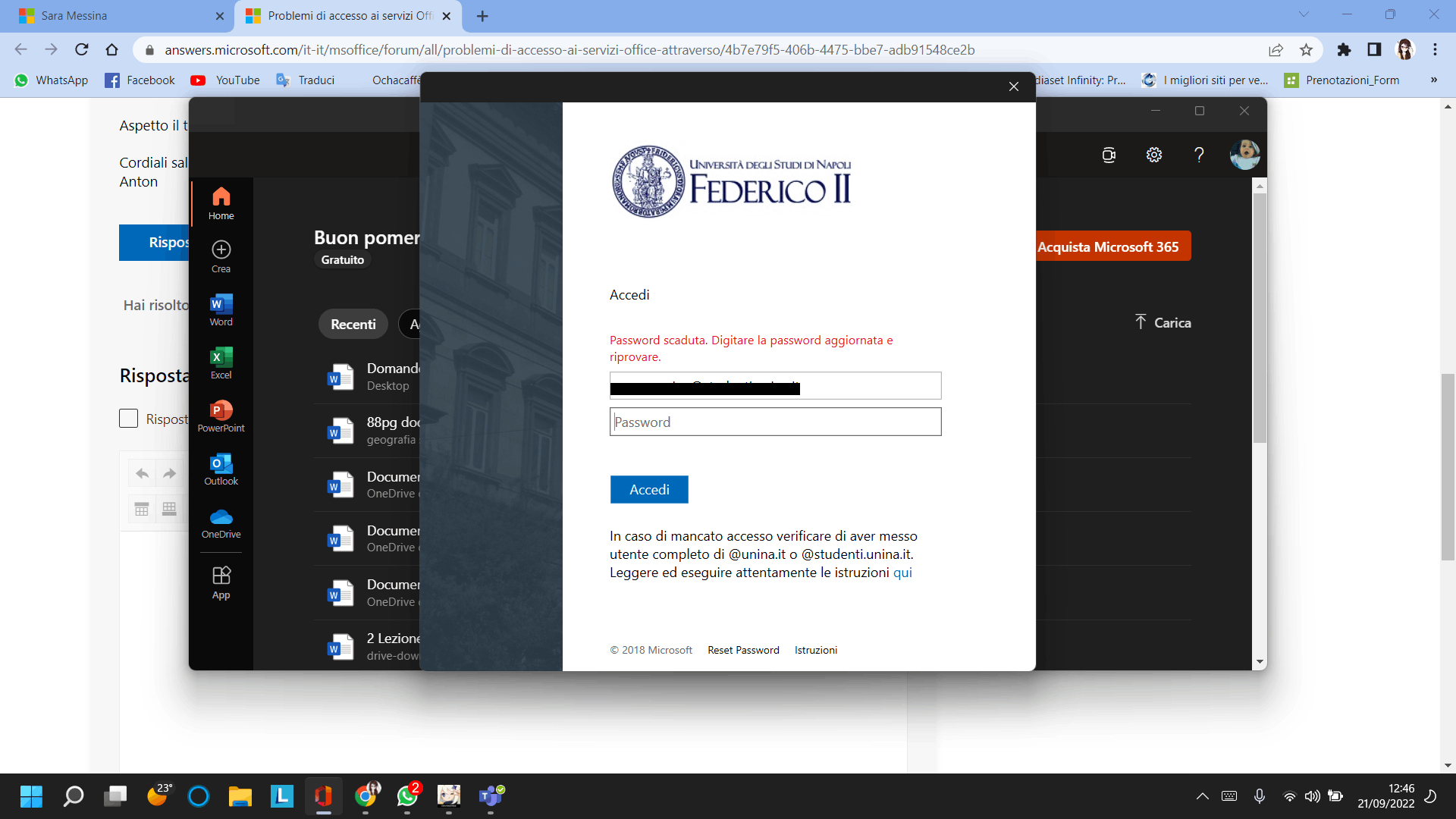 Problemi Di Accesso Ai Servizi Office Attraverso Le Credenziali Unina ...