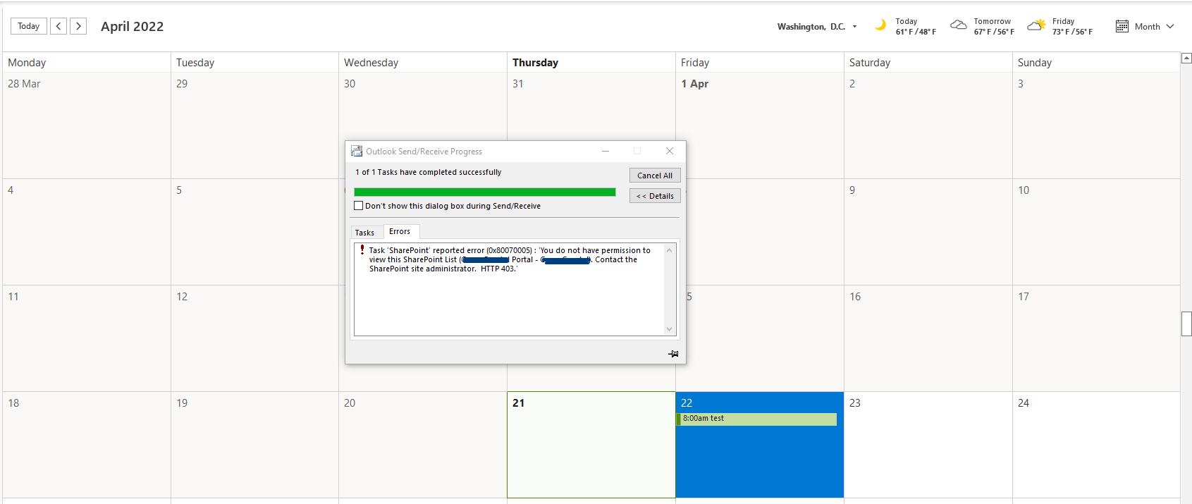 SharePoint Calendar not syncing to Outlook Microsoft Community