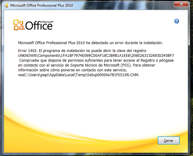 al instalar Office 2010 64 bytes me da este error en la instalacion -  Microsoft Community