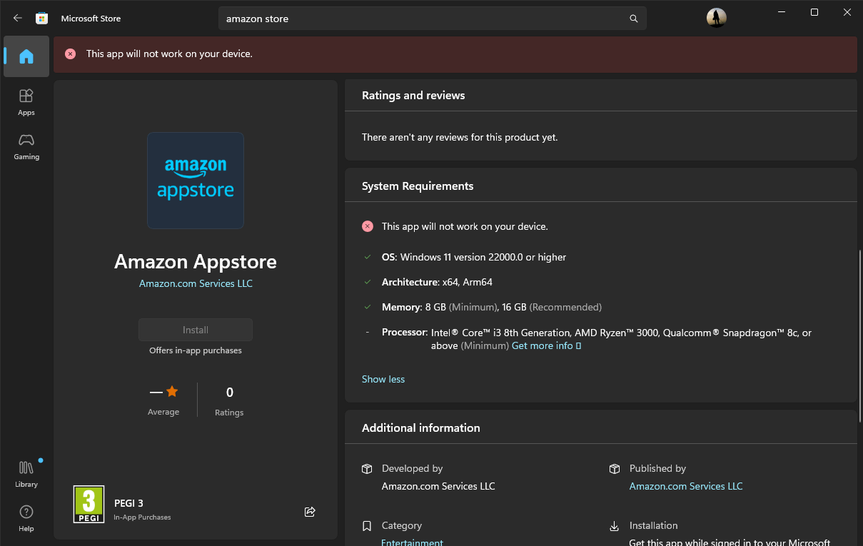 I can t install amazon app store despite meeting the system req microsoft community