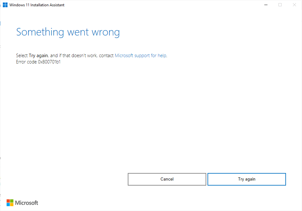 Can't Upgrade Windows With Windows 11 Assistant, Error Code 0x800701B1 ...