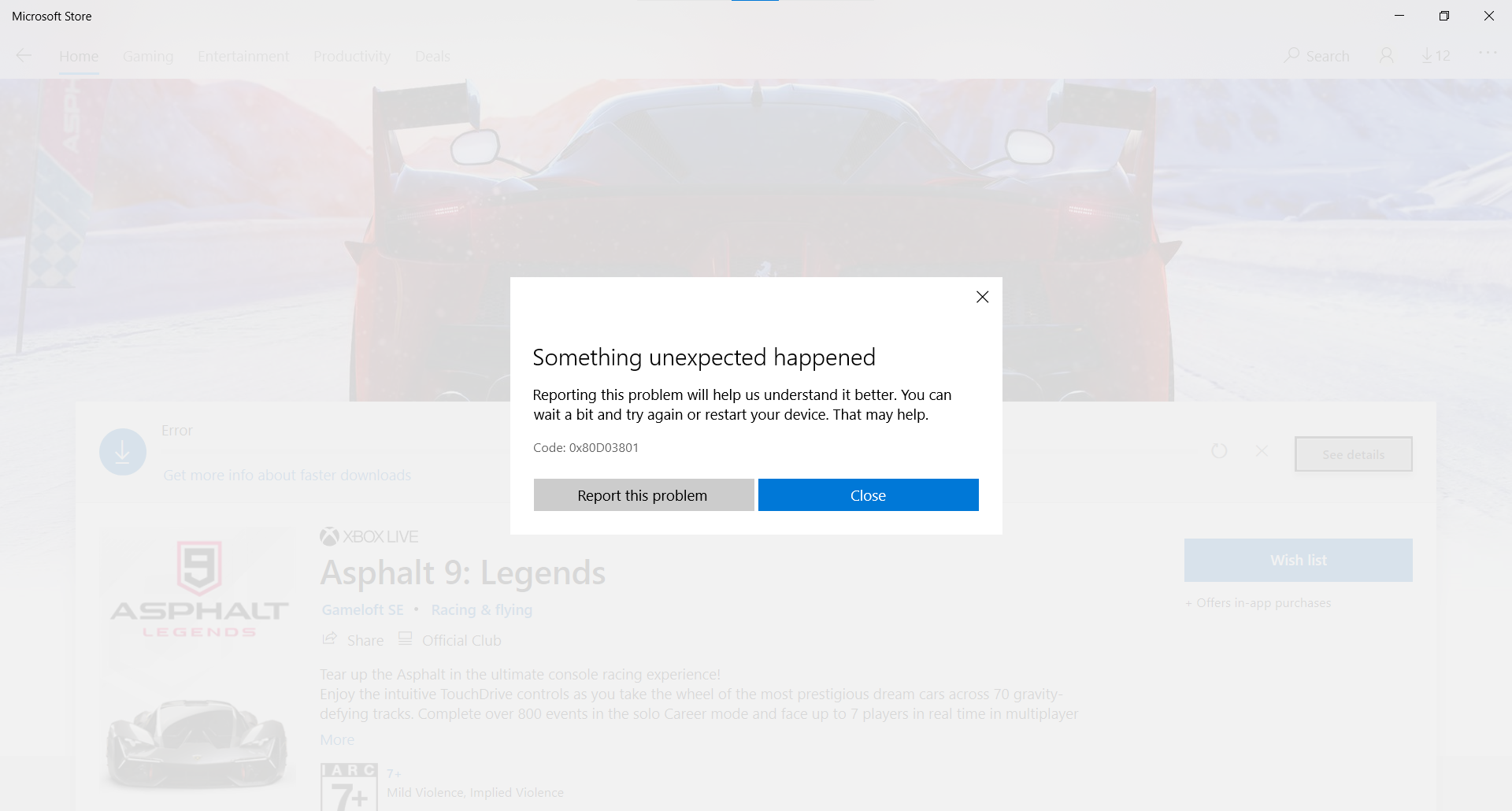 Can't install Asphalt 9 : legends - Microsoft Community