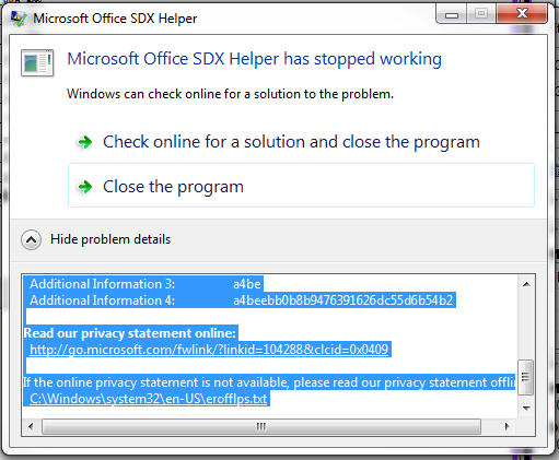 Microsoft SDX Helper has stopped working - Microsoft Community