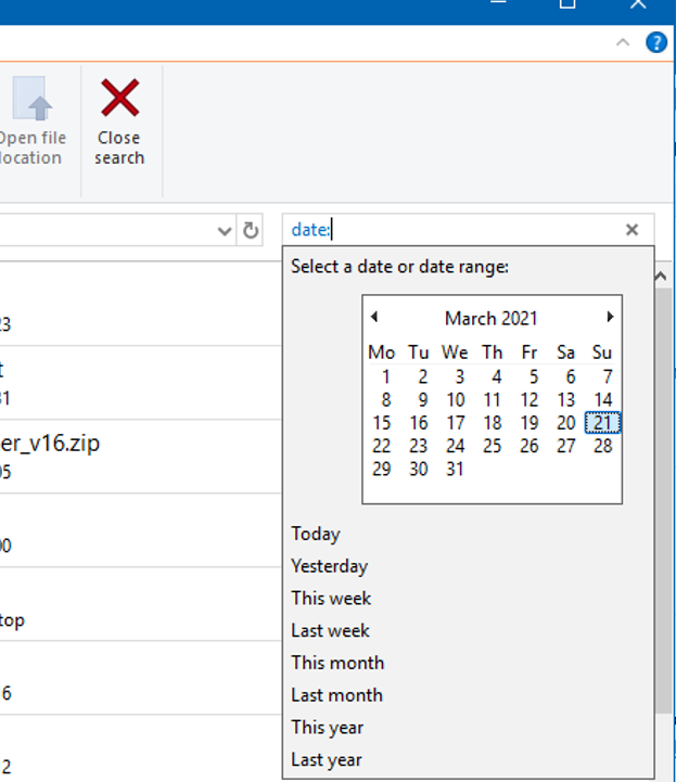 Windows Explorer search by date calendar not showing up anymore