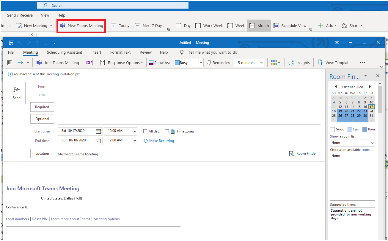 Unable to schedule a MS Teams Meeting 