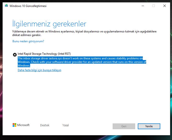 İntel Rapid Depolama Teknolojisi Kurulum Hatası - Intel Community