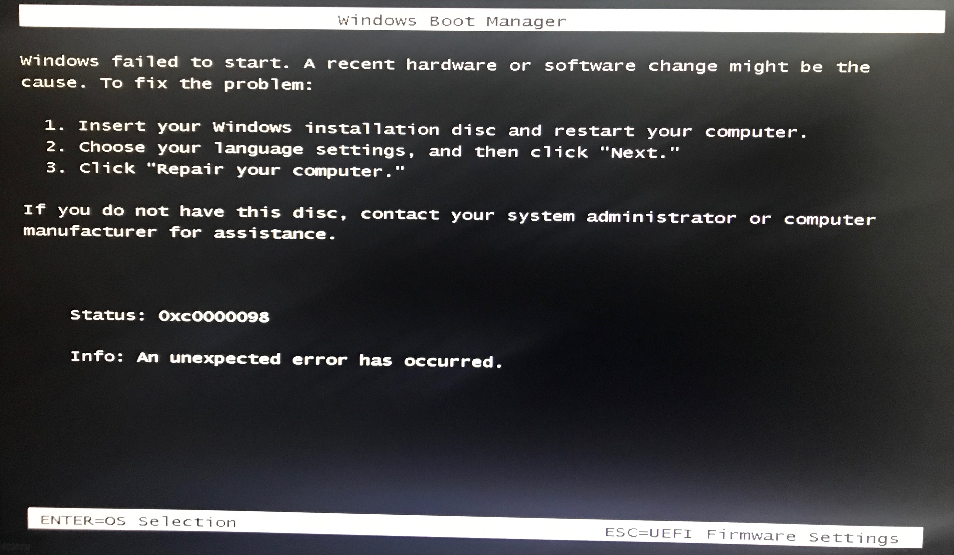 Windows 26 PC stuck on boot menu without known cause - Microsoft
