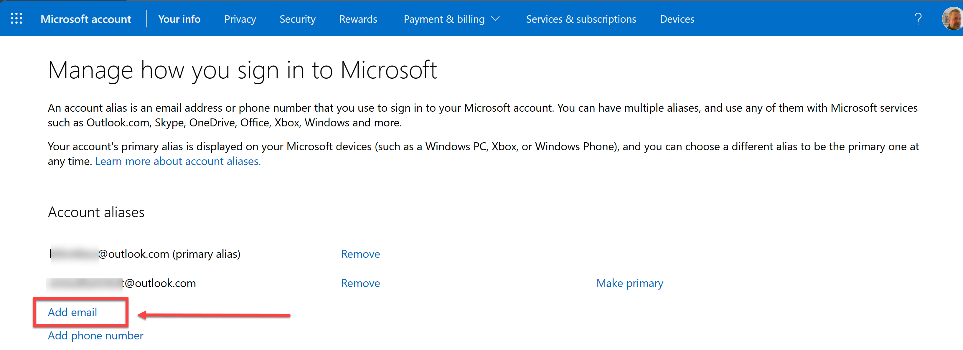 How to add an email address or phone number to your Microsoft account -  Microsoft Support