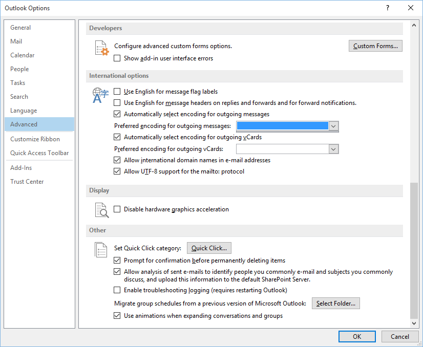 No Utf 8 Encoding Available In Outlook 2013 Office 365 Microsoft 6559