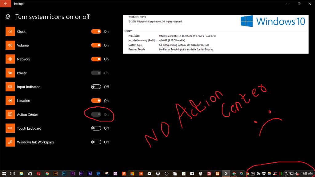 Action Center Is Missing From My Taskbar Microsoft Community