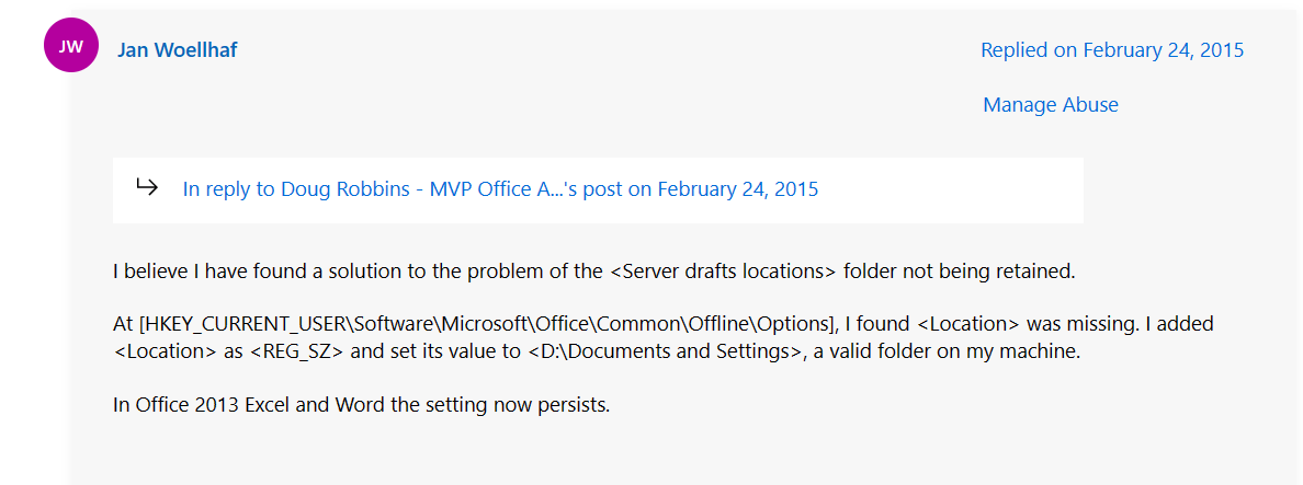 The server drafts location you entered for offline editing is not -  Microsoft Community