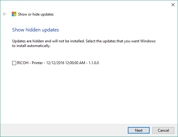 Ricoh printer driver always fail to install via Windows Update 
