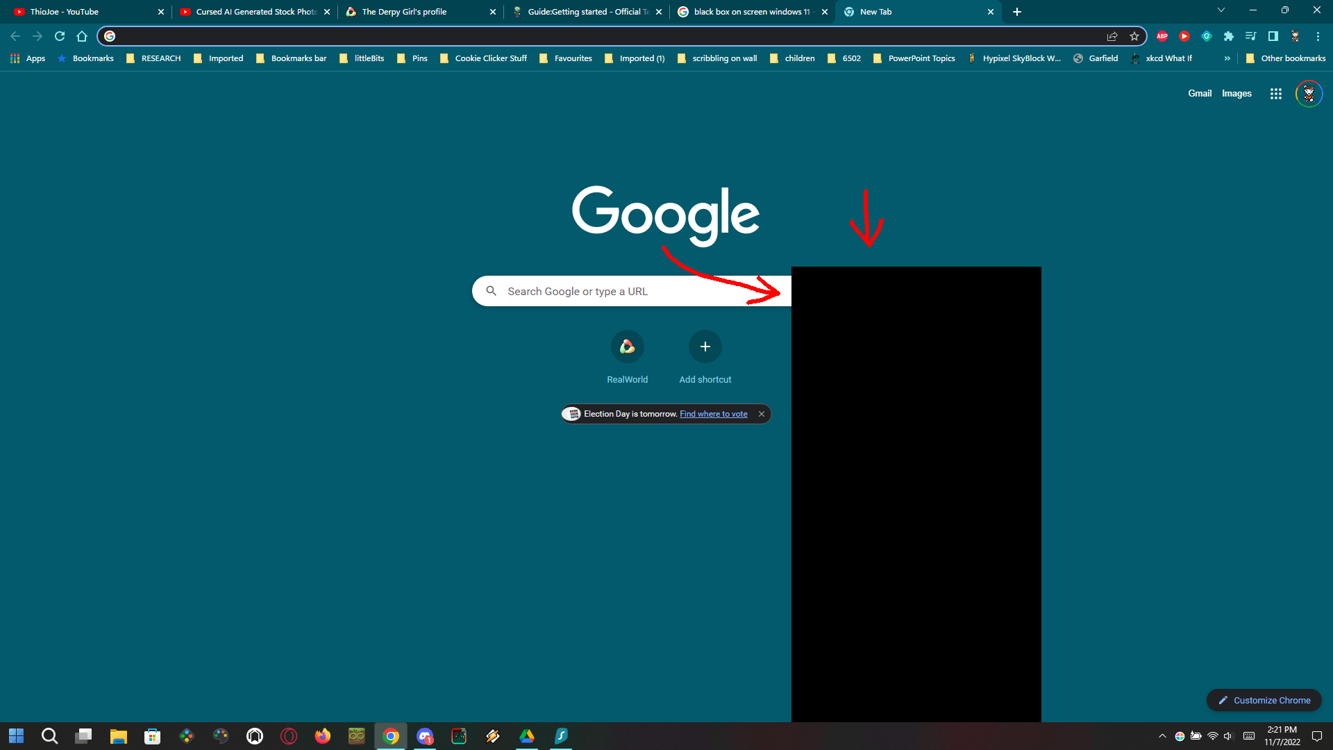 Windows 11 random black box in middle of the screen that will tab out -  Microsoft Community