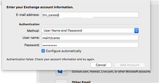 outlook for mac authentication failed 17898