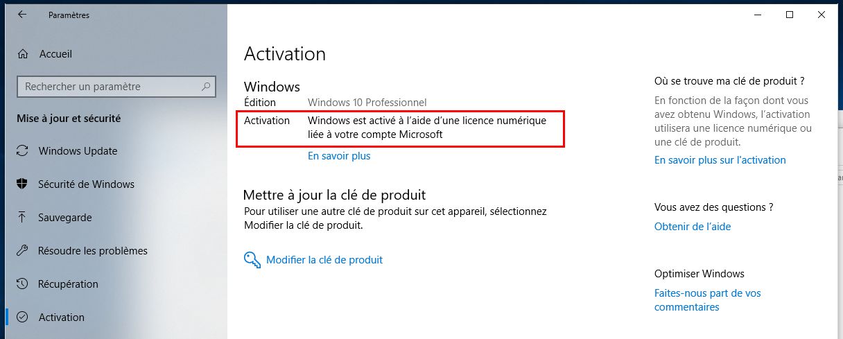 Réactivation Windows 10 (Licence Numérique) après changement de config -  Communauté Microsoft
