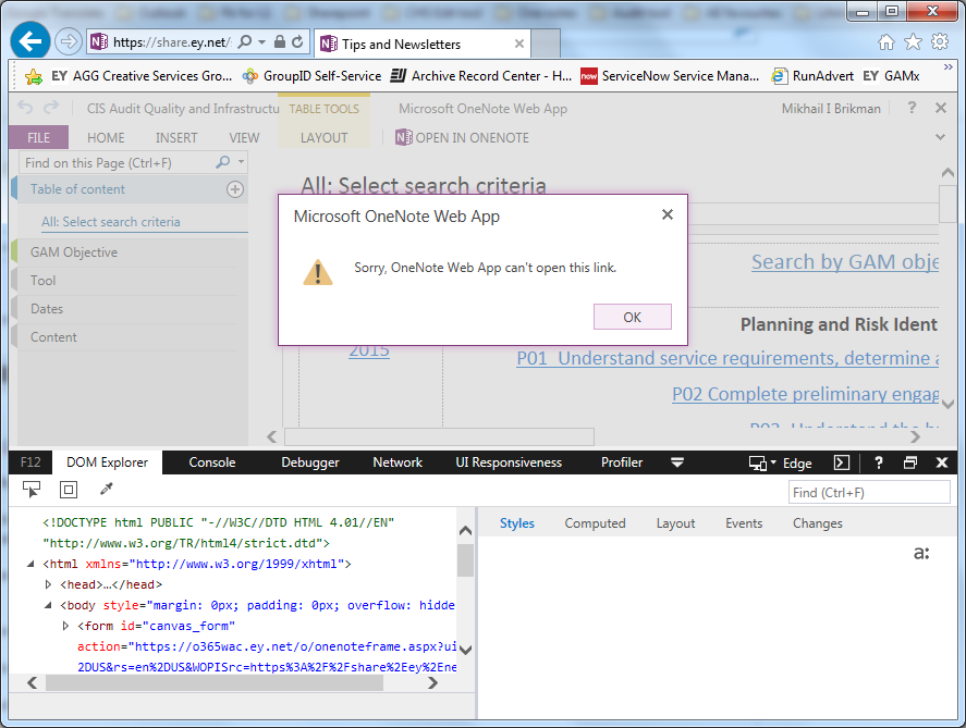 OneNote web app issue: Sorry, there was a problem and we can't open