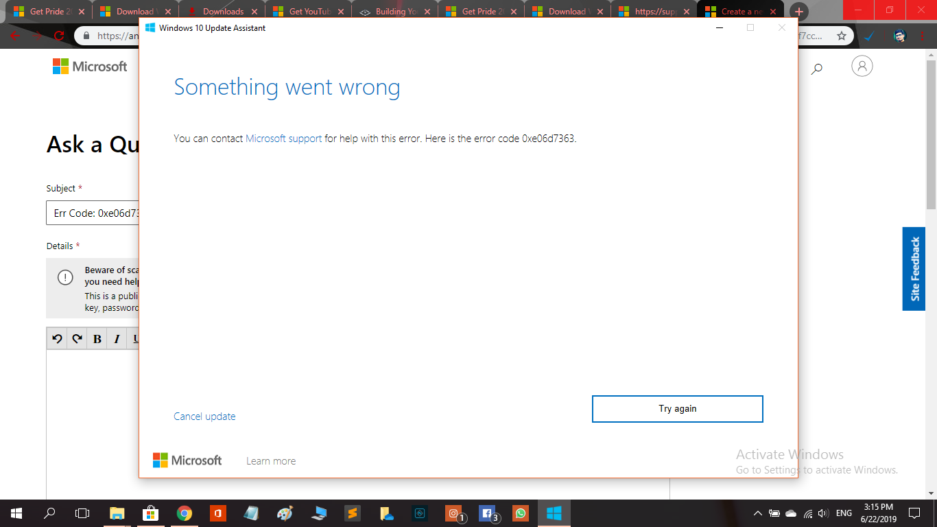 Unable To Update Windows 10, Getting Error Code: 0xe06d7363 ...