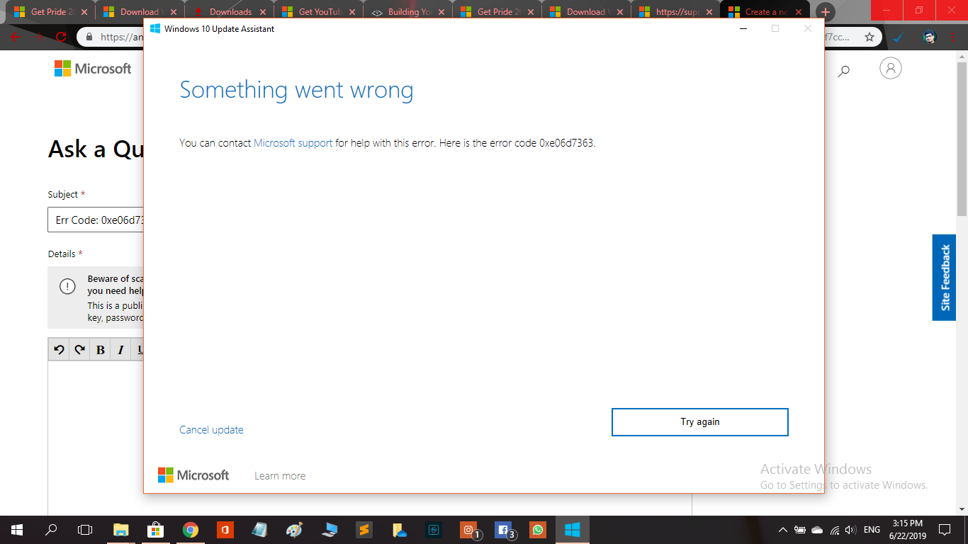 Unable to update Windows 10, getting error code: 0xe06d7363. - Microsoft Community