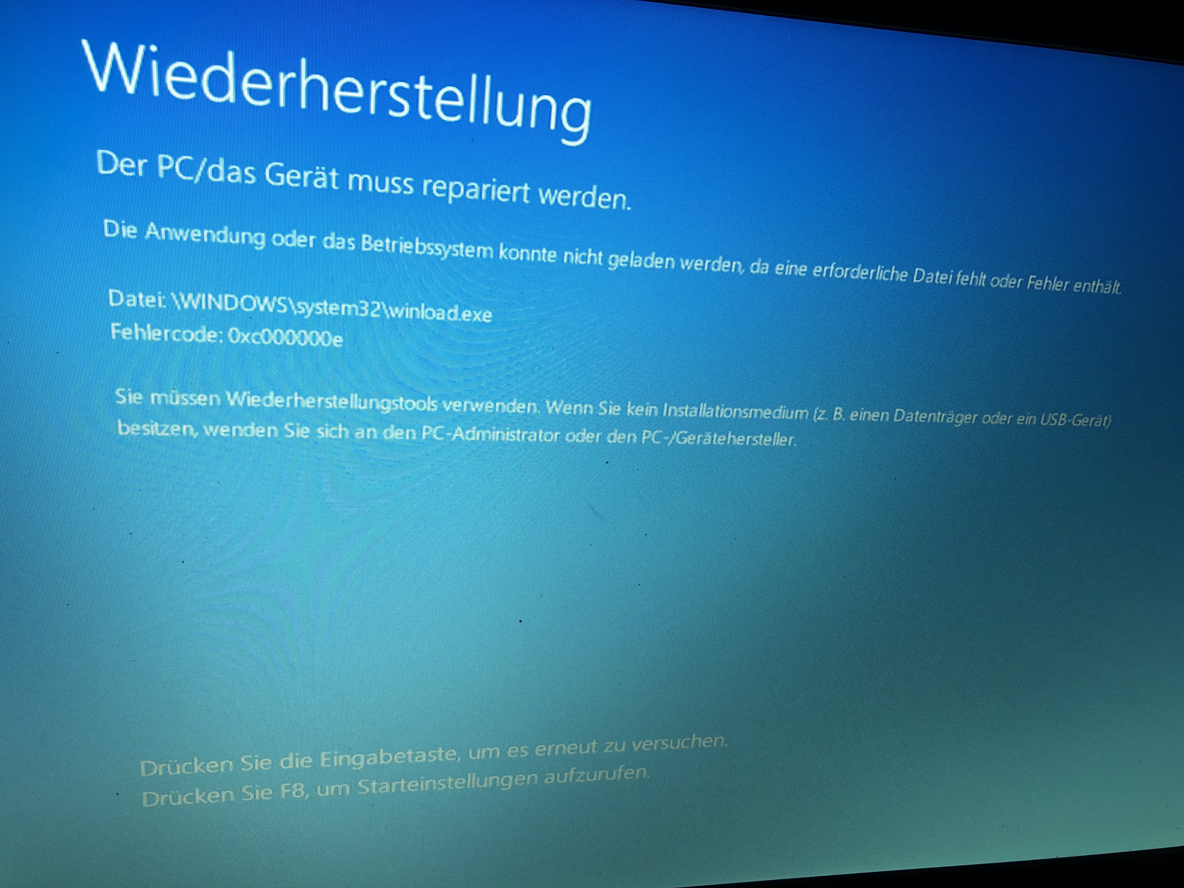 Fehlercode: 0xc000000e