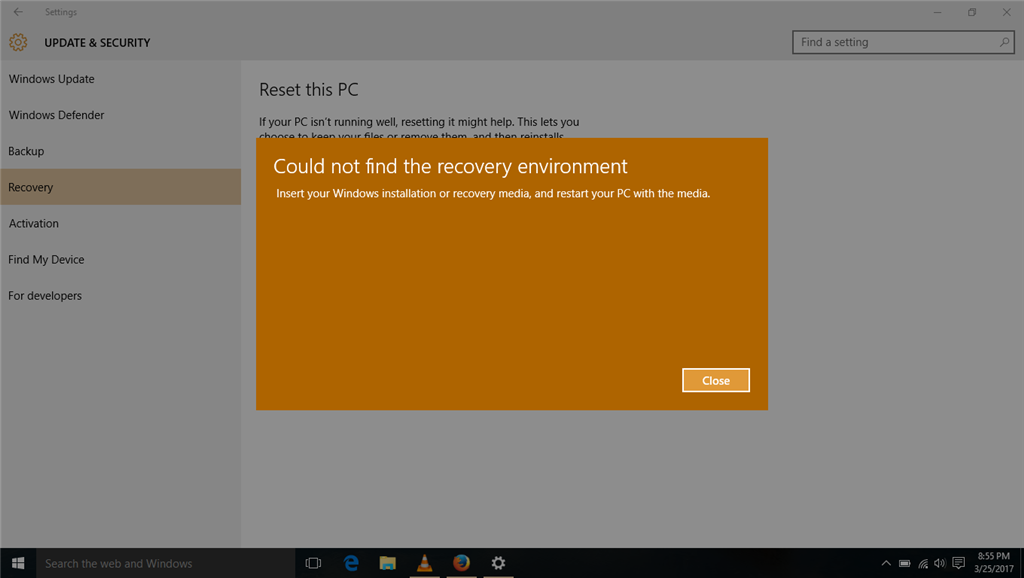 Cant Reset Windows 10? Recovery Environment Not Found