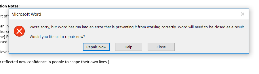 Please Help! Word Error - Microsoft Community