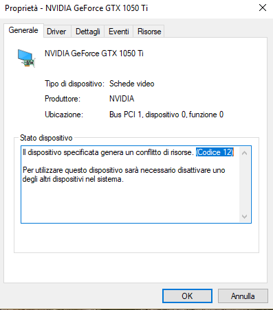 New graphics card marked with error code 12 in device manager