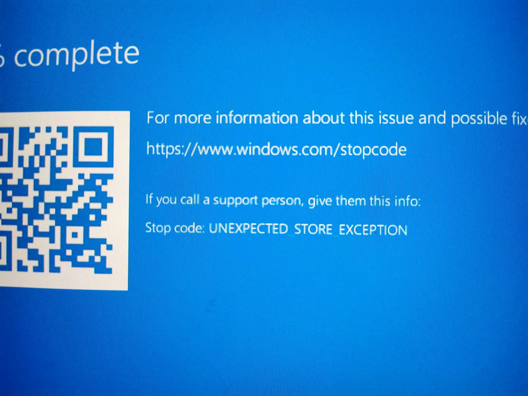 Blue Screen Stop Code Unexpected Store Exception แก้ไขยังไง