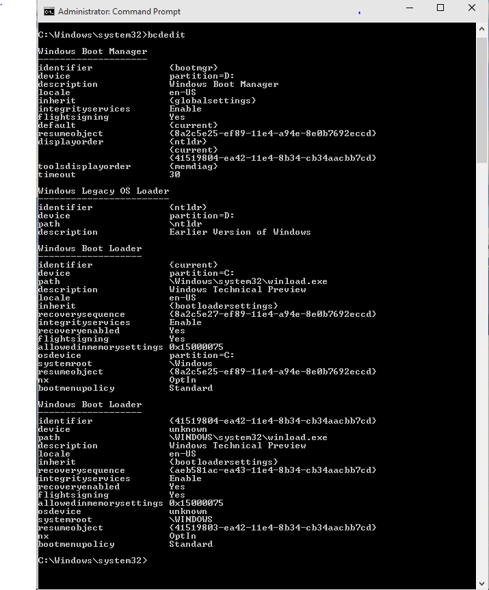 Bcdedit команды windows 10