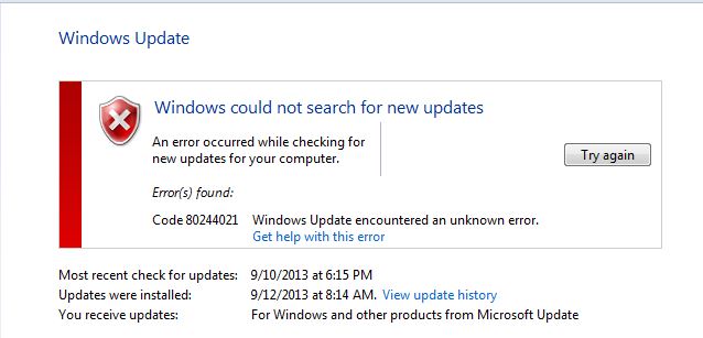 80244021 ошибка обновления windows 7