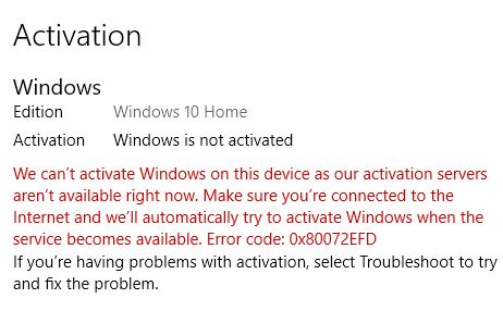 activation servers aren&rsquo;t available right now (or ever 