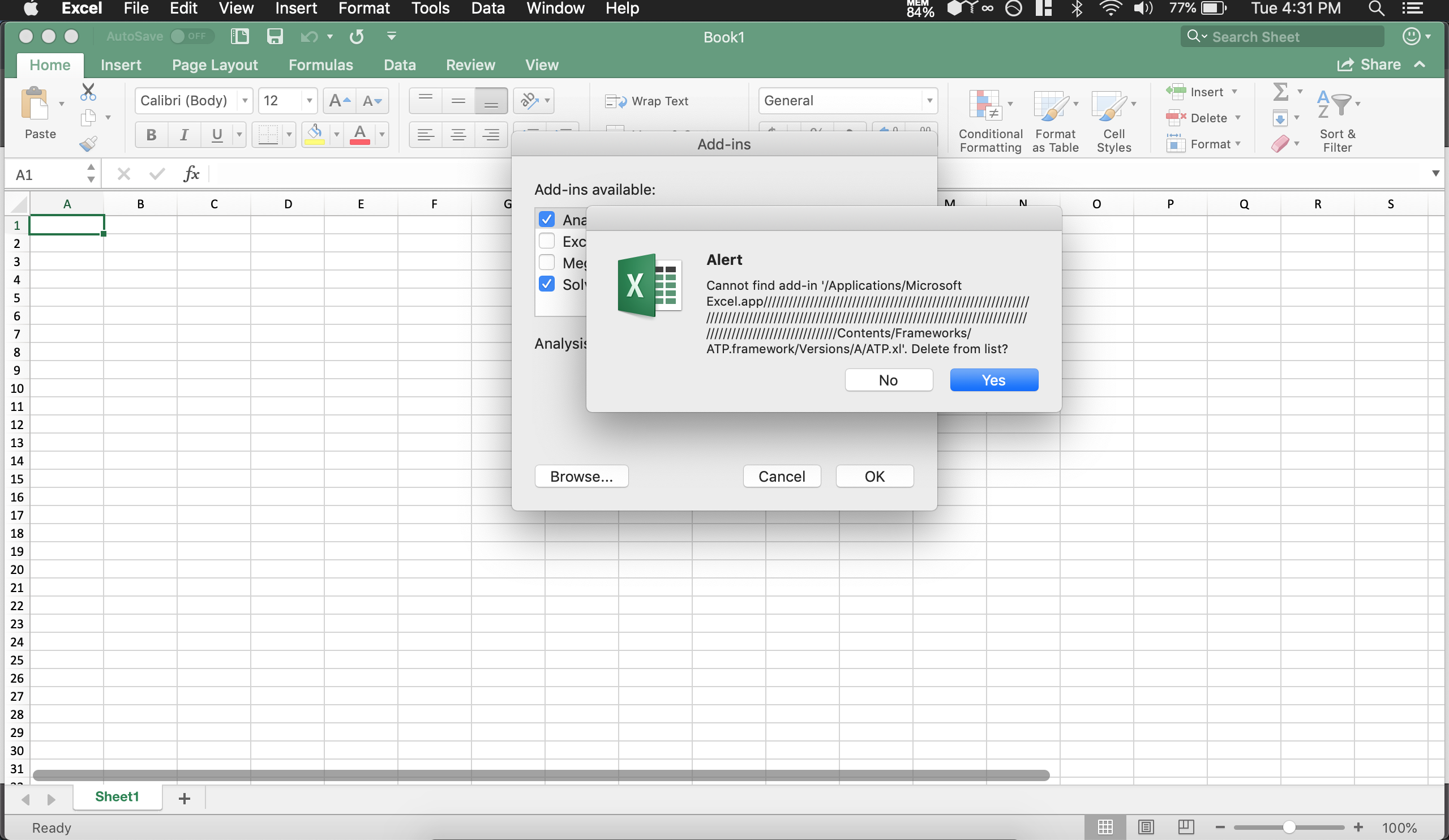 excel wont download on mac