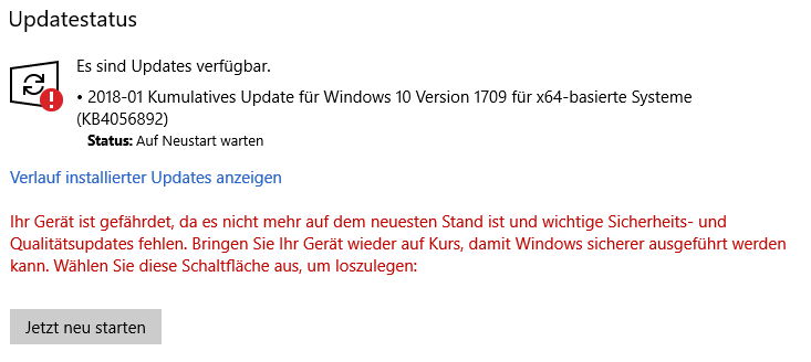 massive Probleme mit Windows 10 update vom 19.01.2018