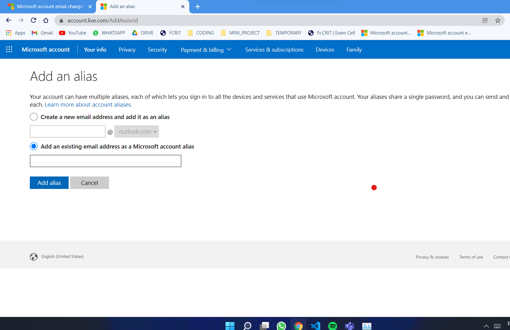 Microsoft account email change error - Microsoft Community