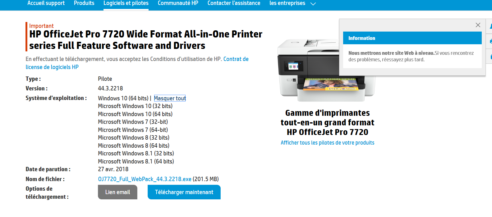 Imprimante Officejet Pro 7720 Les Pilotes Sont Indisponible Sur Mon Communaute Microsoft