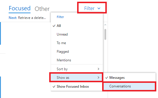 Office365 Outlook Ungrouping Conversations Microsoft Community