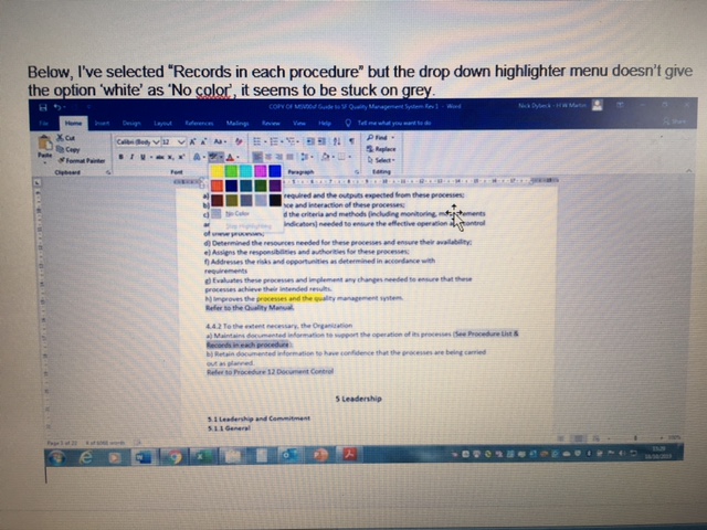 Text Highlighted In Grey In Word Document and Not Coming Off 