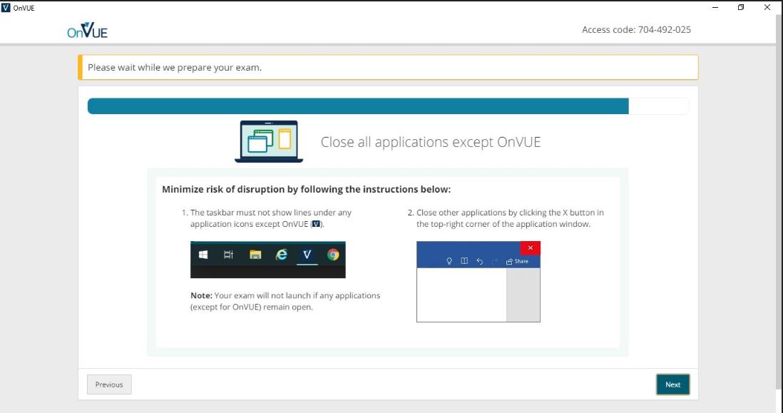 OnVue Screen Stuck At "Please Wait While We Prepare Your Exam." For 2 ...