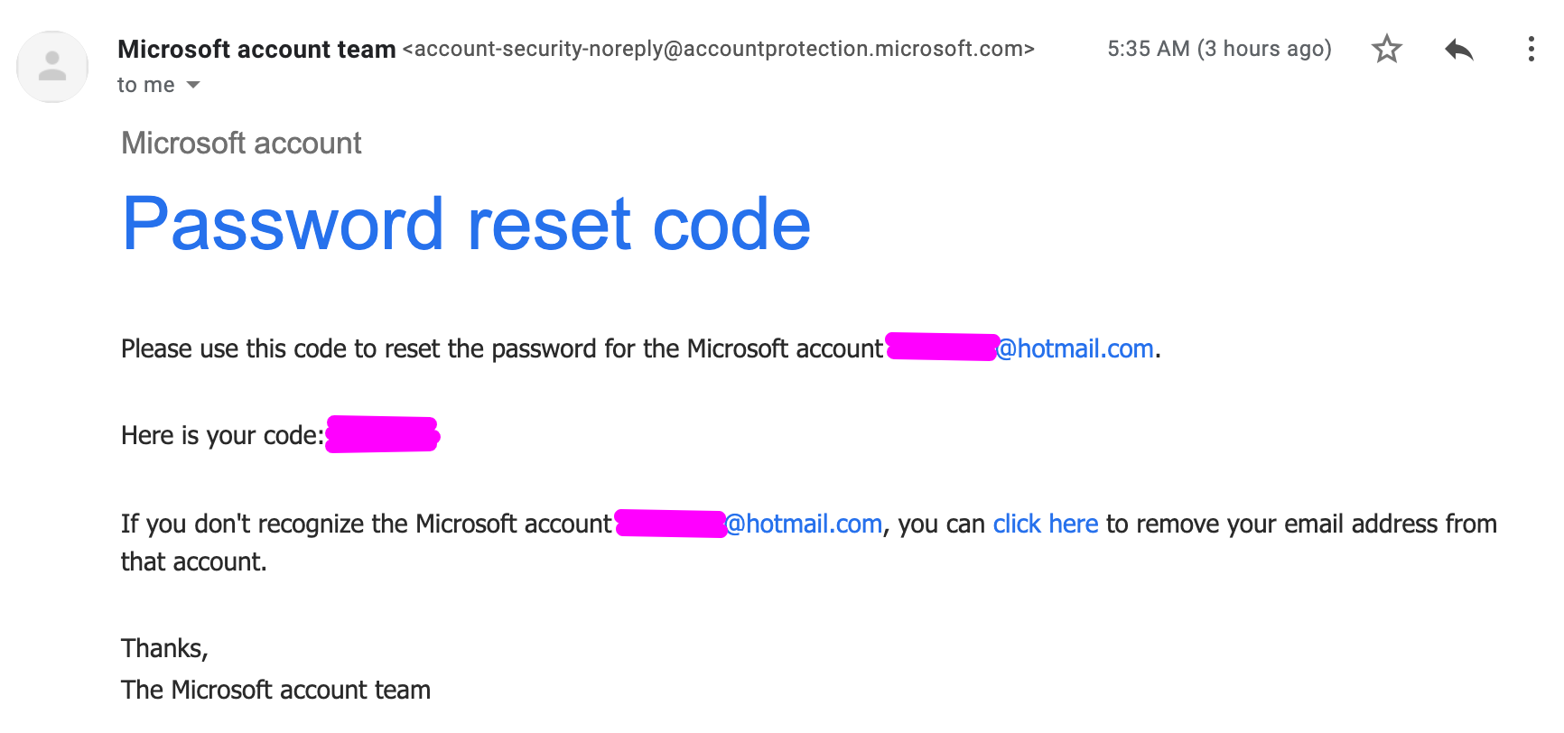 Password Reset Code - Microsoft Community