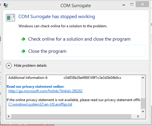 com surrogate error windows 7 x64