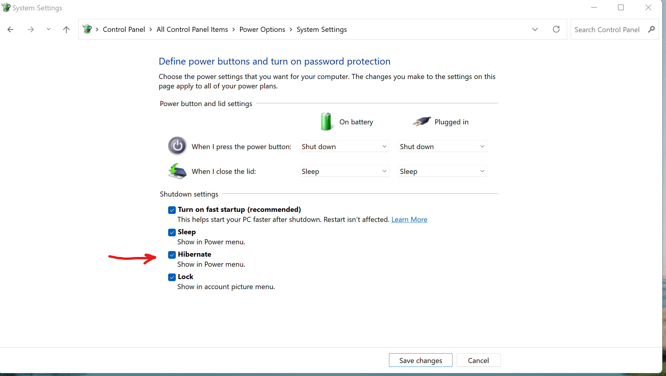 Hibernate missing from Control Panel Power Settings in Win 11 ...