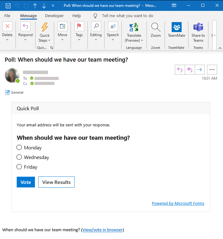 How To Embed A Microsoft Form In Office 365 Outlook Mail Microsoft 