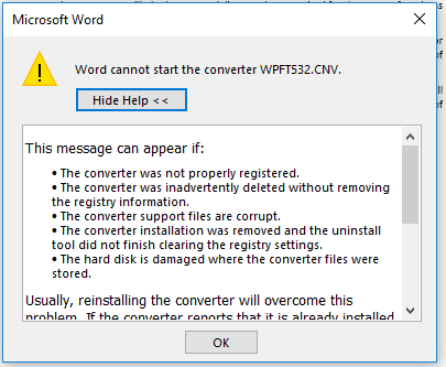 Microsoft Word Error Message - Microsoft Community